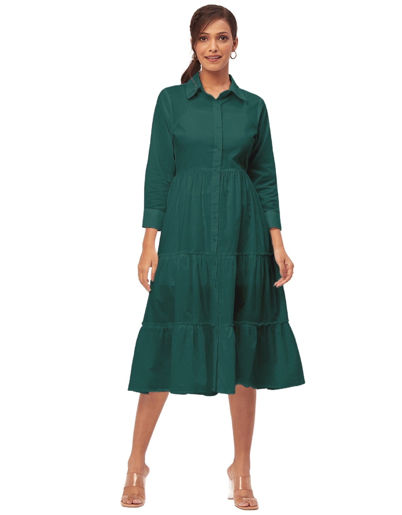 Solid Tiered Cotton Dress