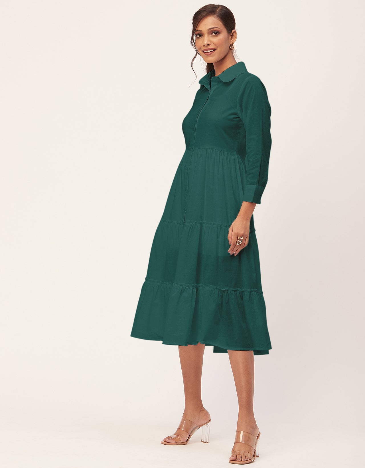 Solid Tiered Cotton Dress