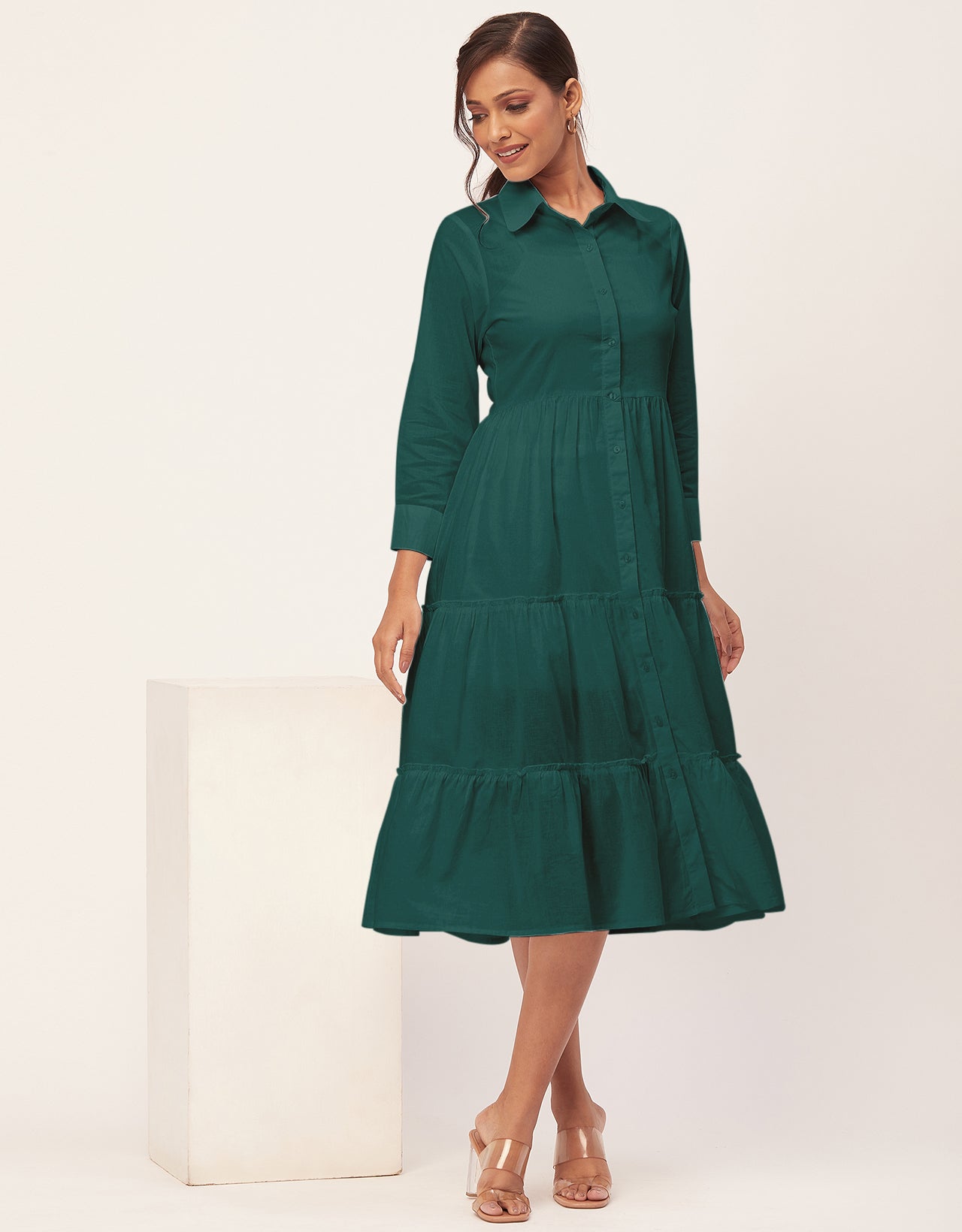 Solid Tiered Cotton Dress