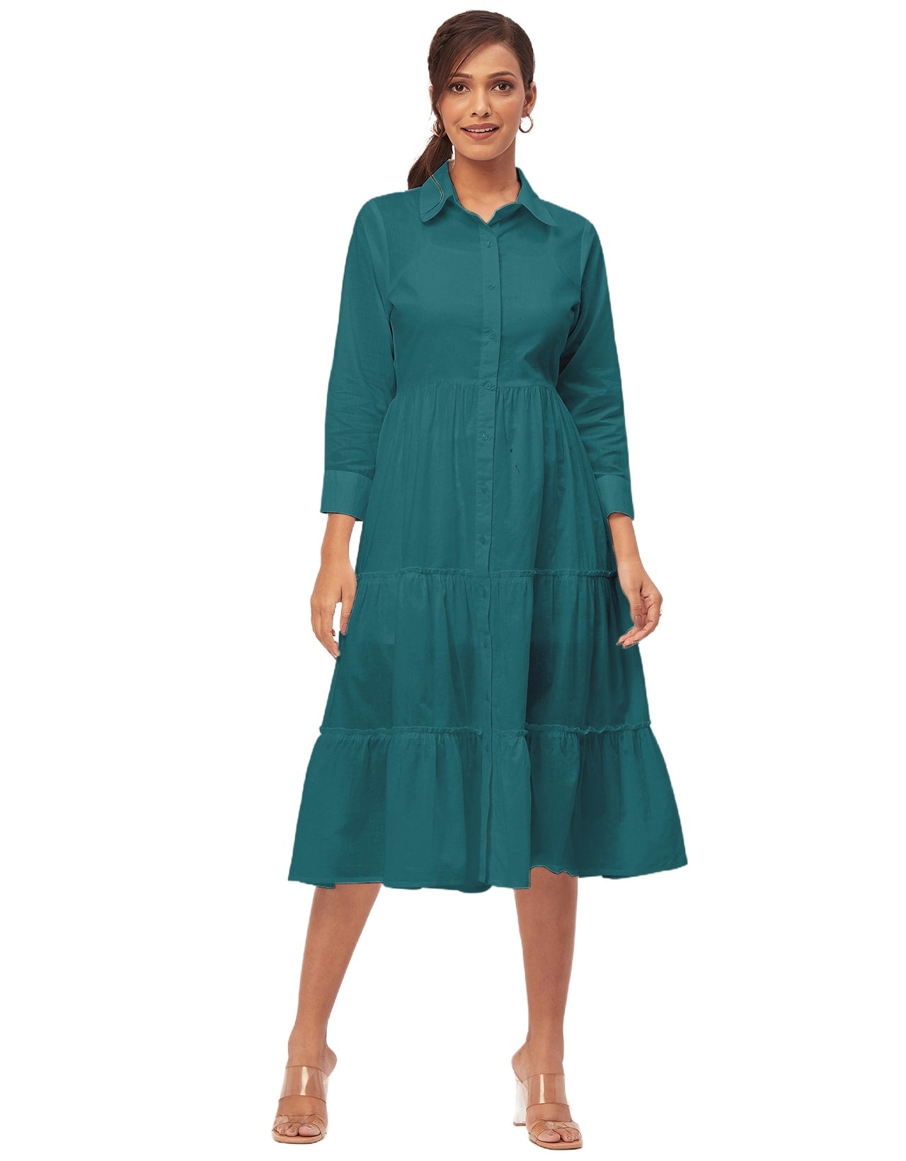 Solid Tiered Cotton Dress