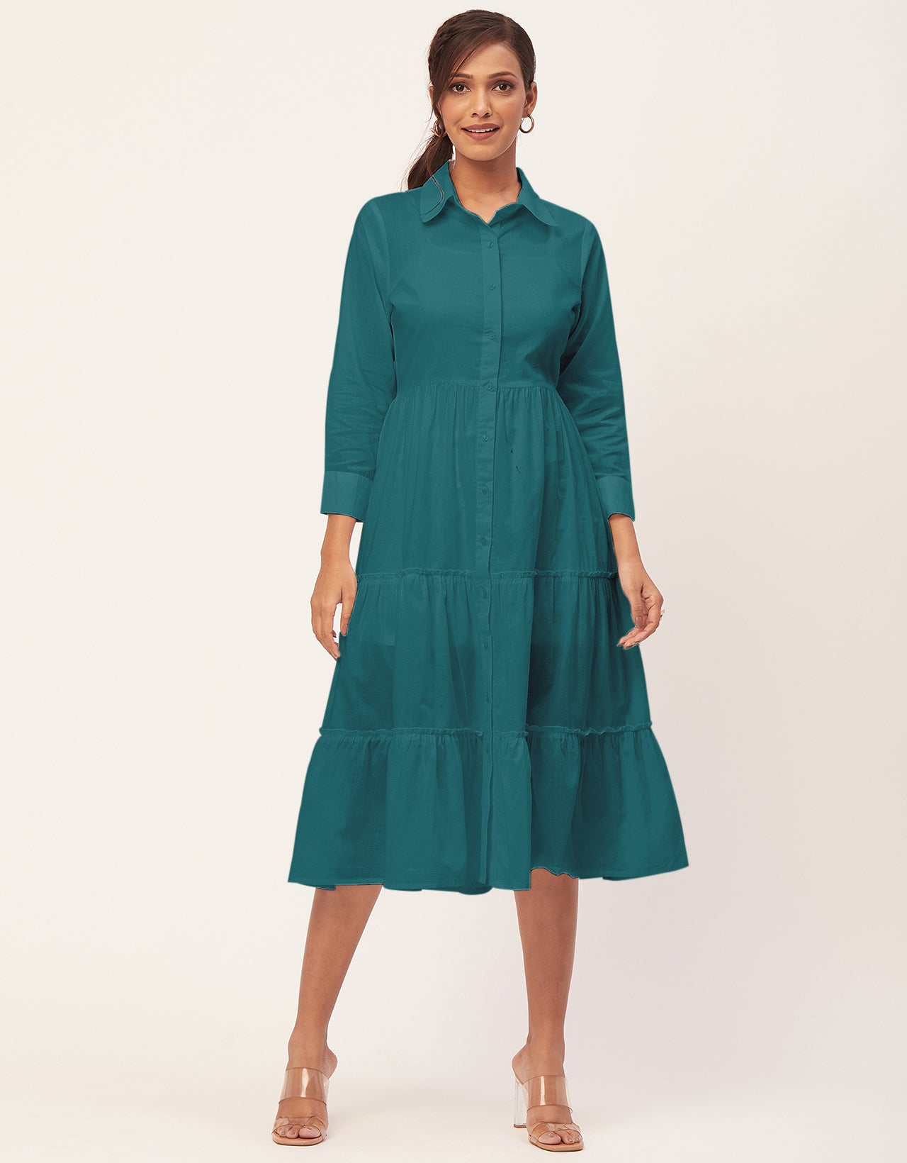 Solid Tiered Cotton Dress