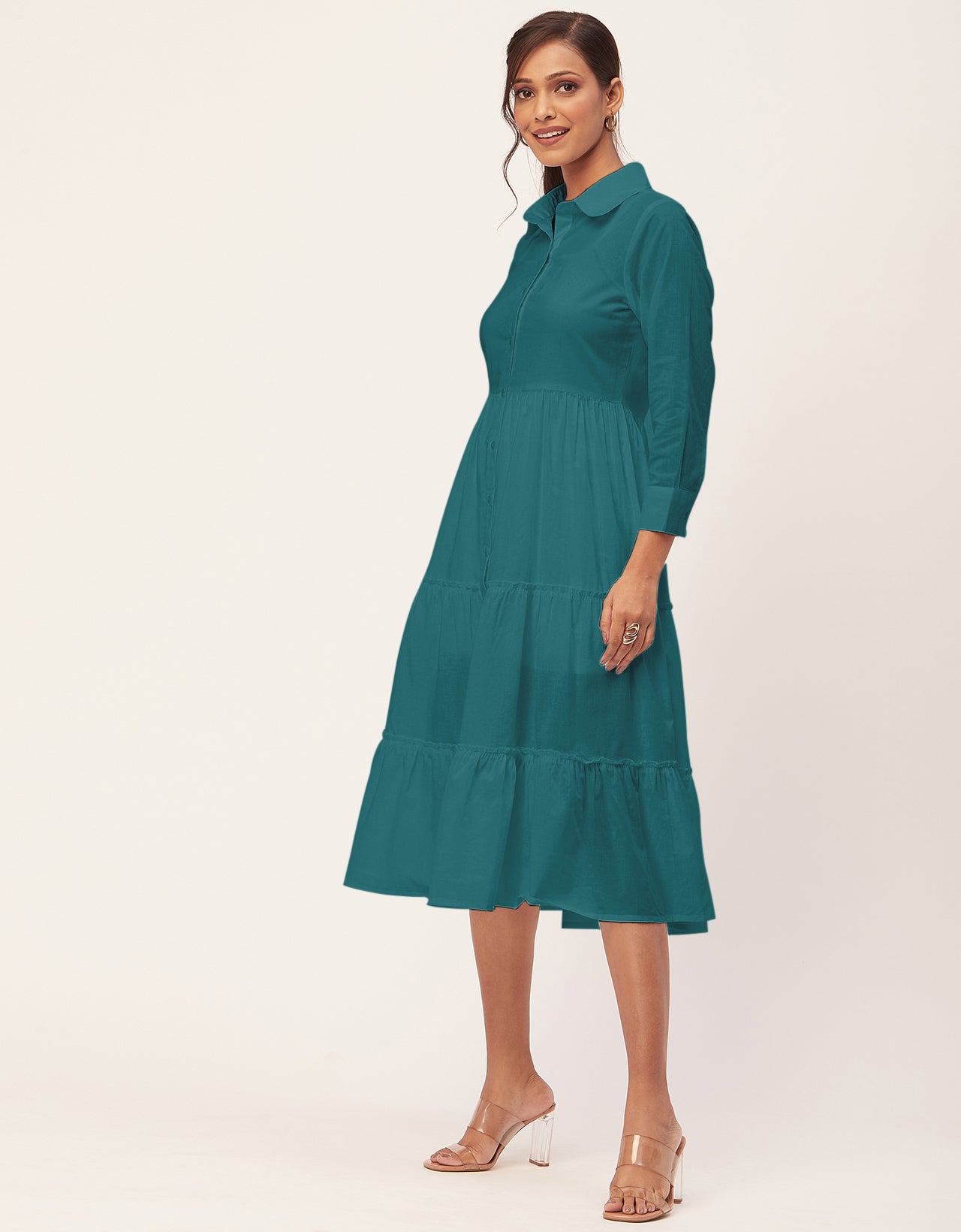 Solid Tiered Cotton Dress