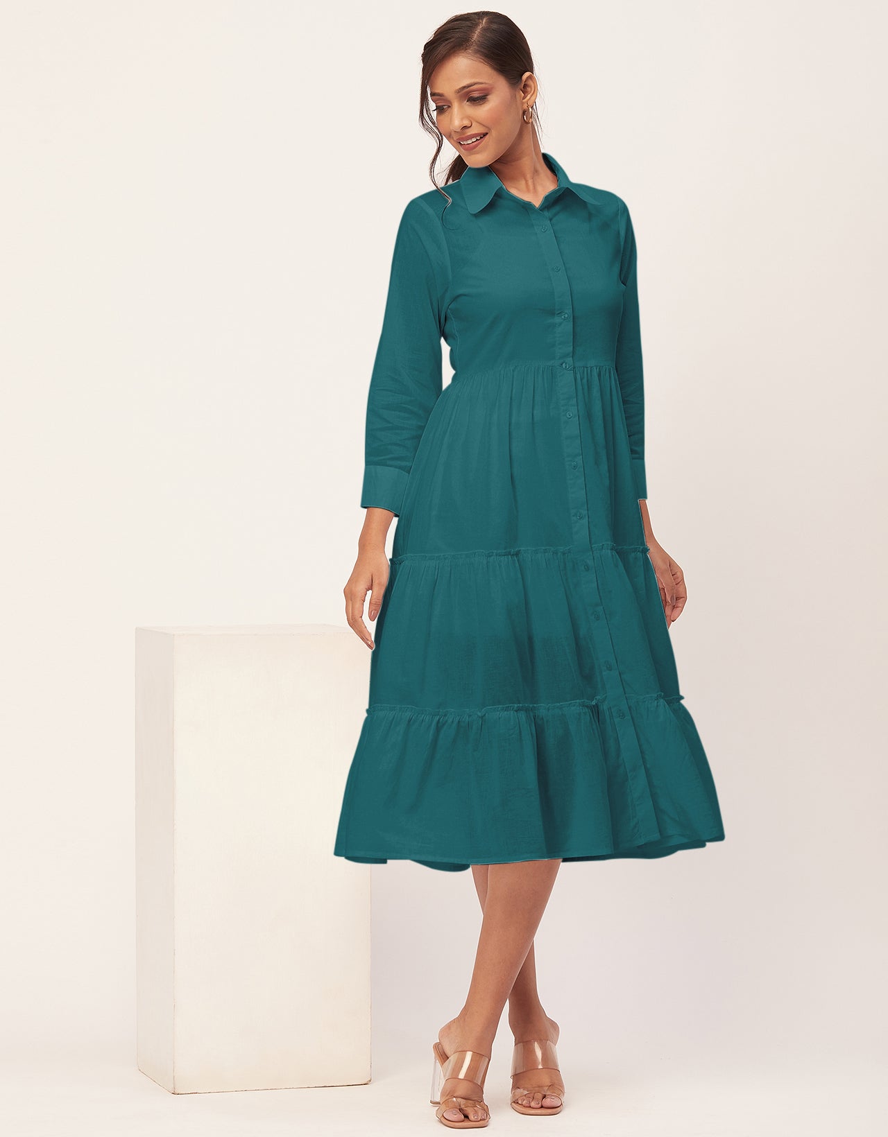 Solid Tiered Cotton Dress