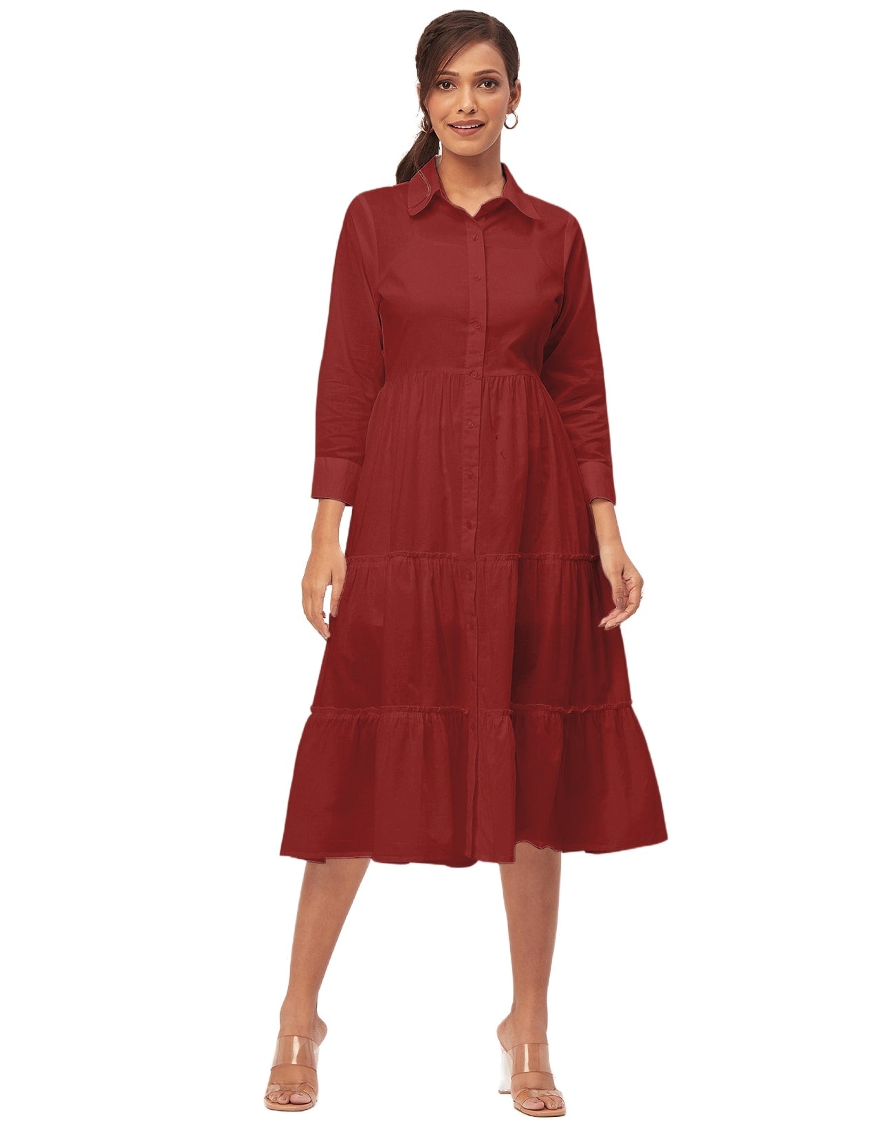 Solid Tiered Cotton Dress