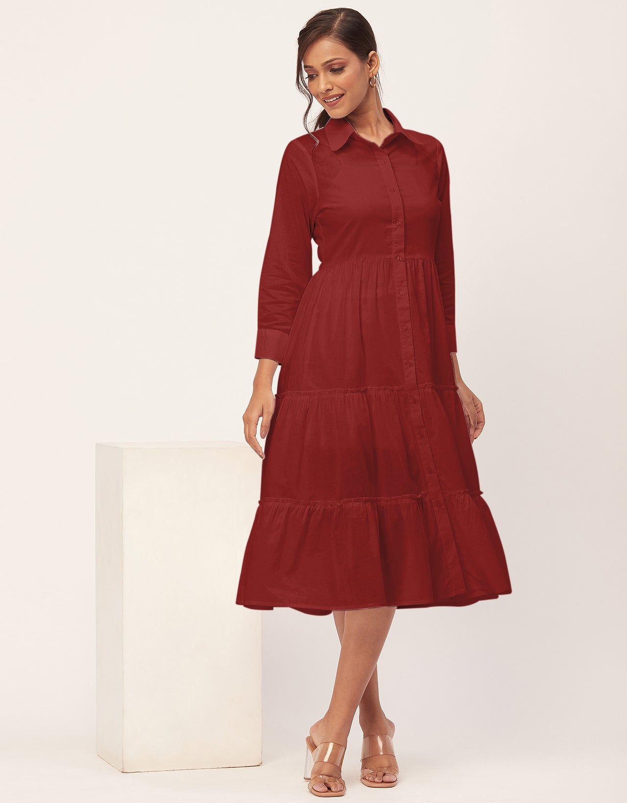 Solid Tiered Cotton Dress