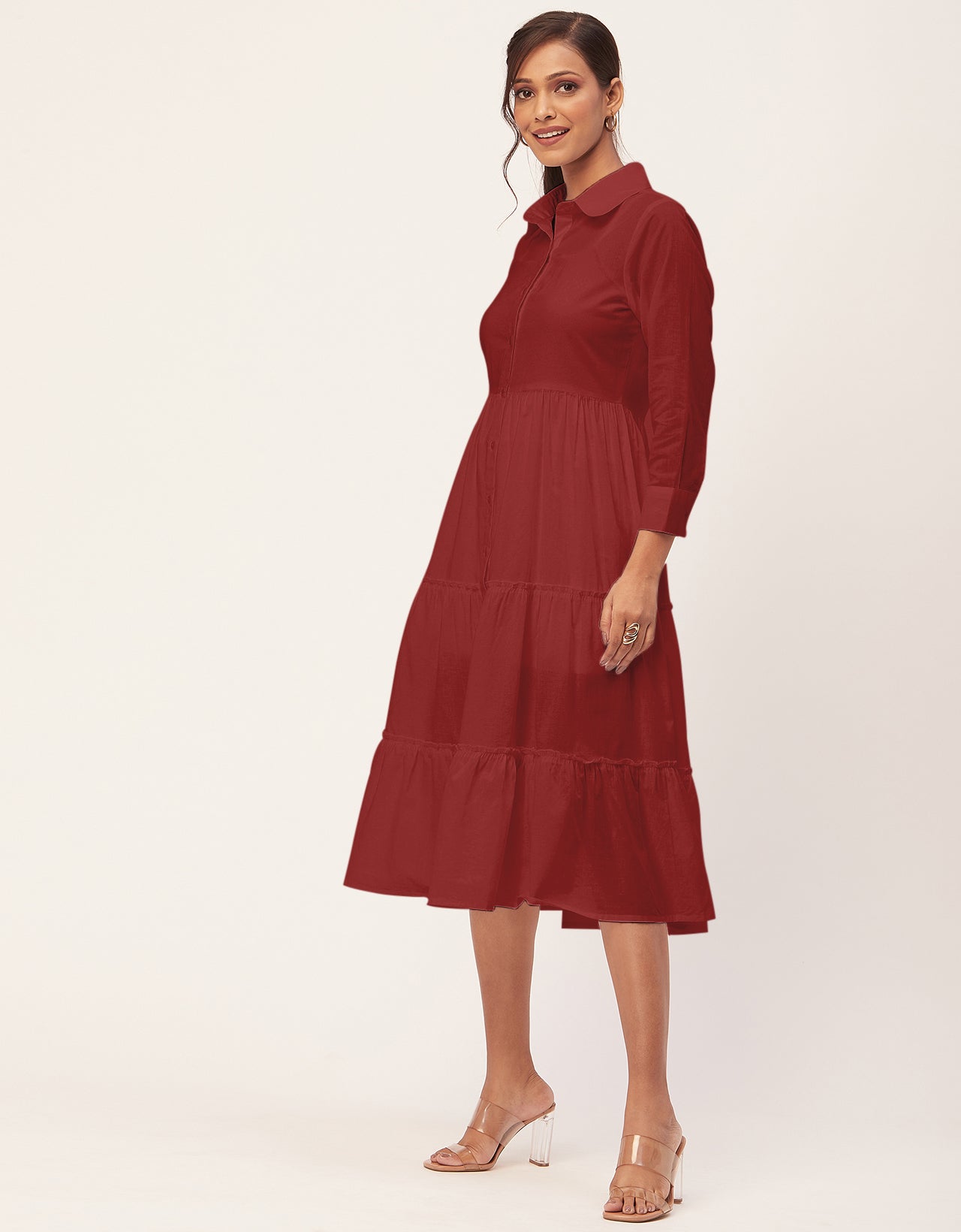 Solid Tiered Cotton Dress