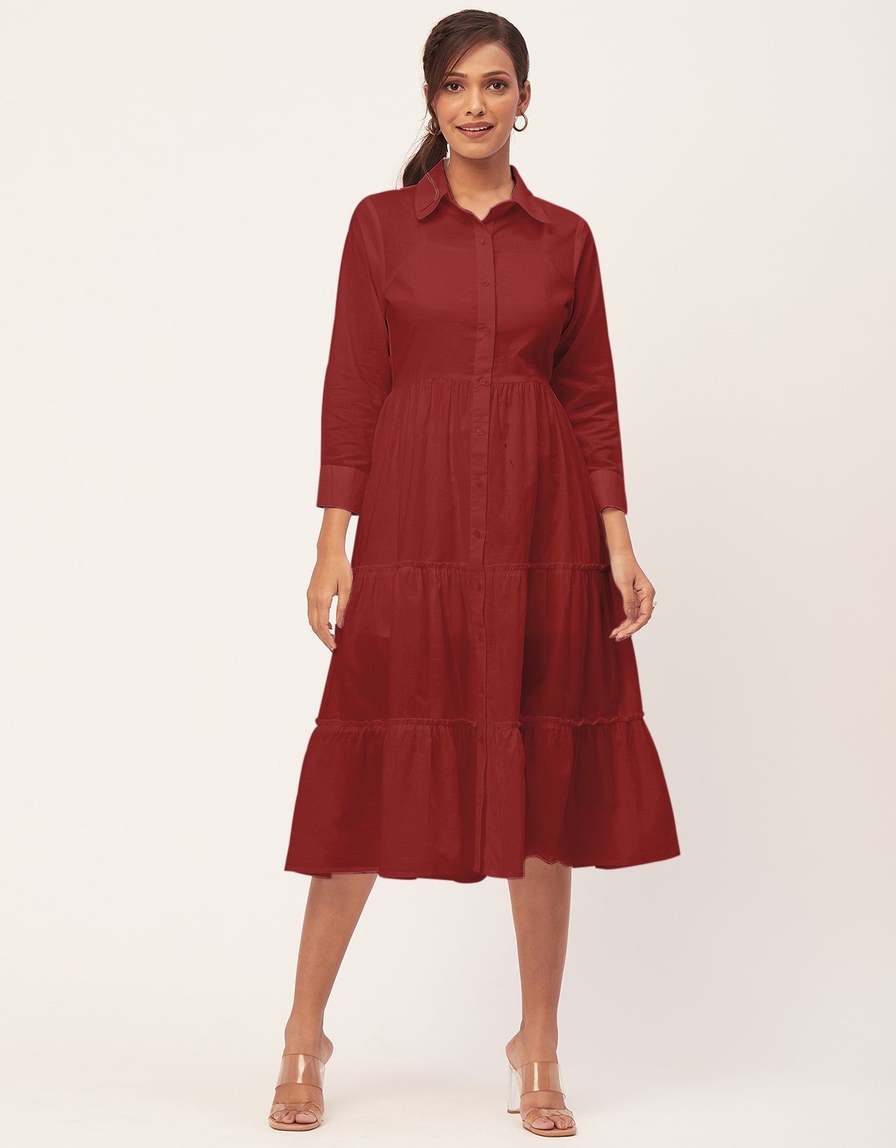 Solid Tiered Cotton Dress
