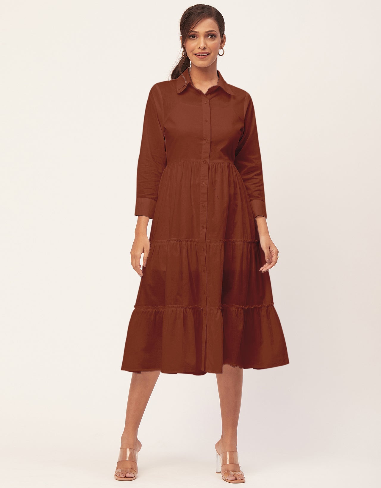 Solid Tiered Cotton Dress