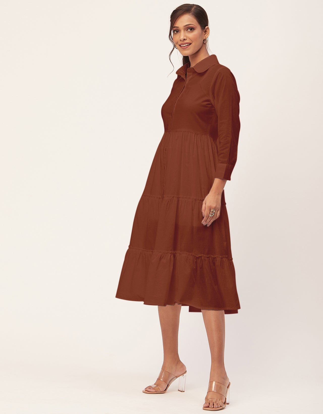 Solid Tiered Cotton Dress