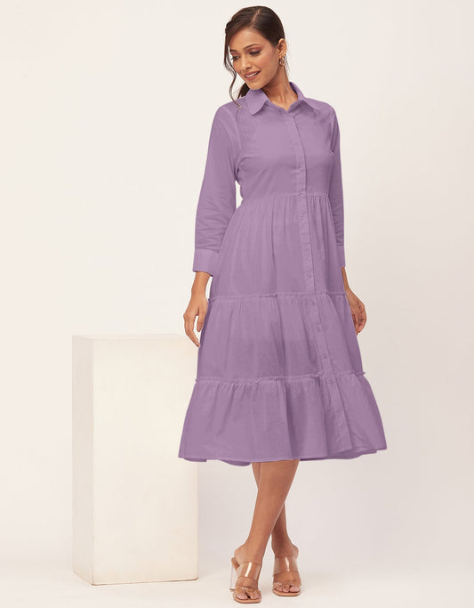 Solid Tiered Cotton Dress