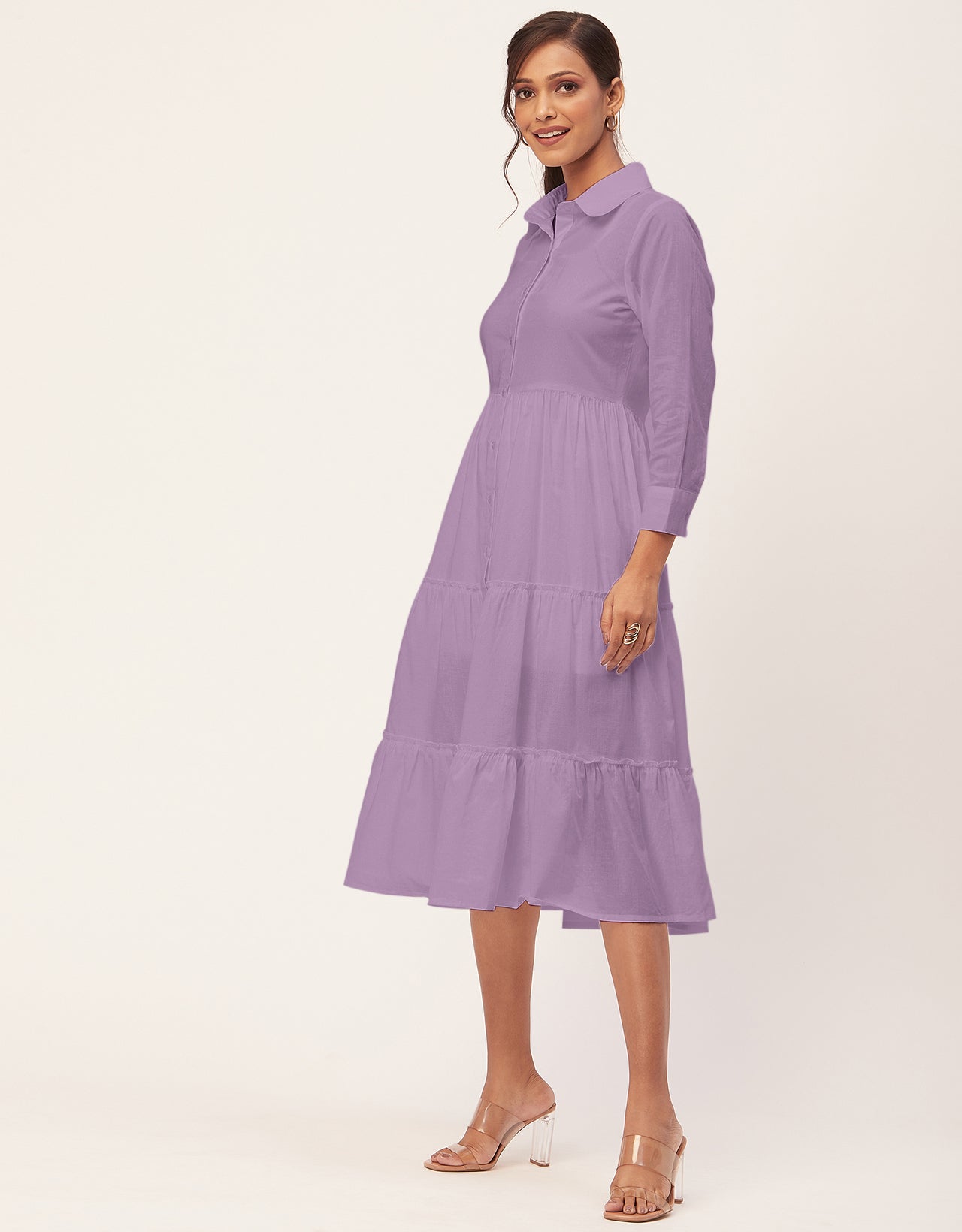 Solid Tiered Cotton Dress