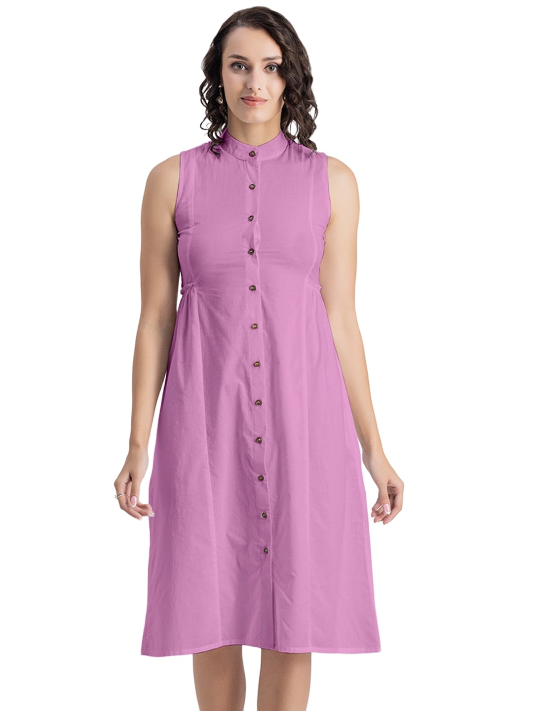 Solid Cotton Midi Dress