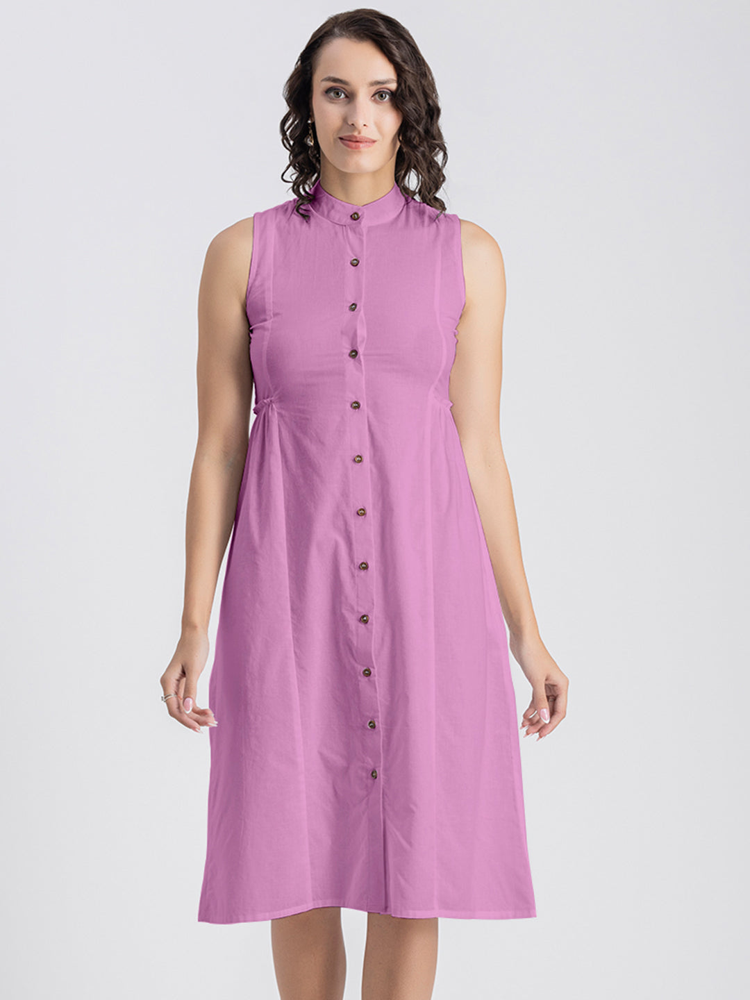 Solid Cotton Midi Dress