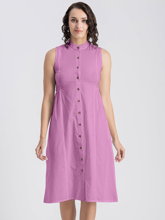 Solid Cotton Midi Dress