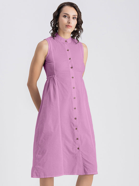 Solid Cotton Midi Dress