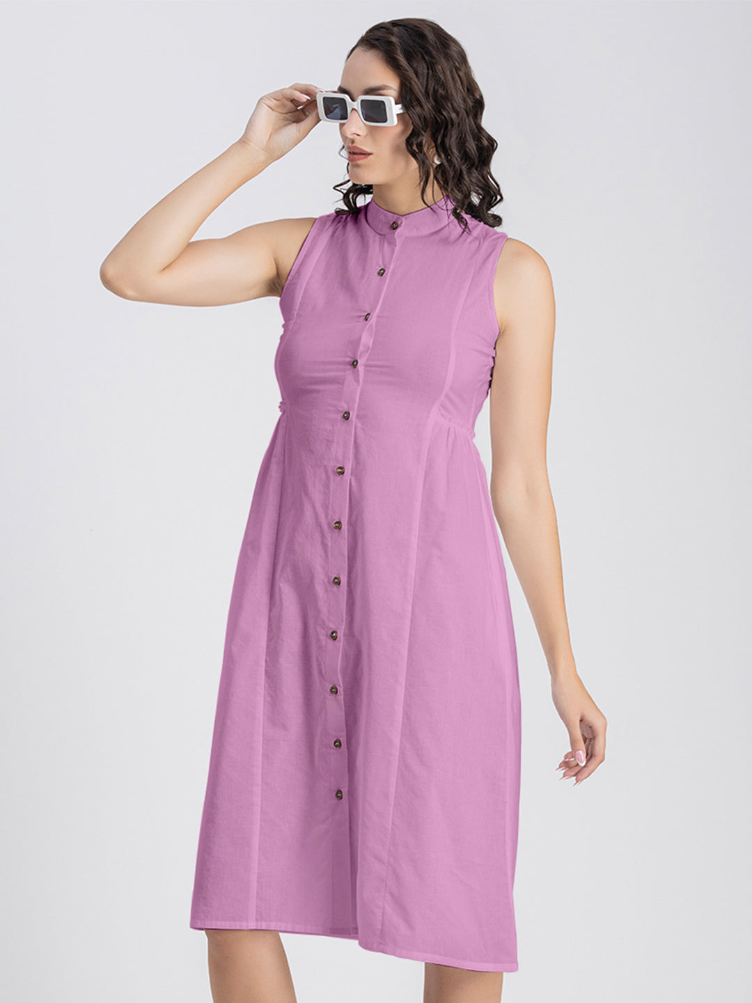 Solid Cotton Midi Dress