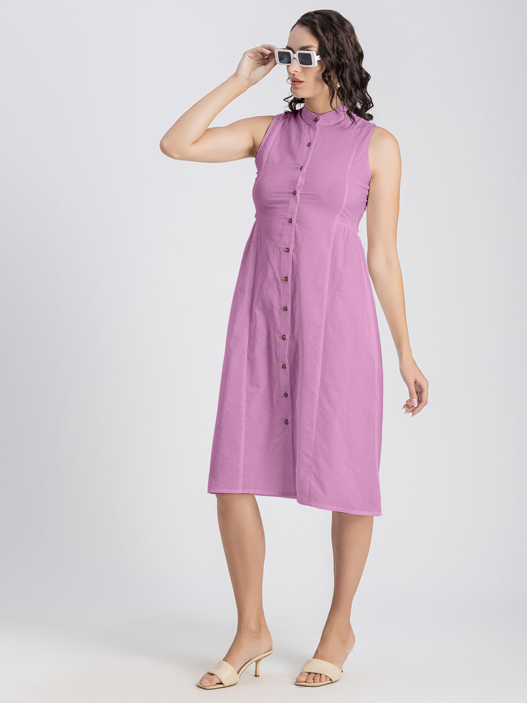 Solid Cotton Midi Dress