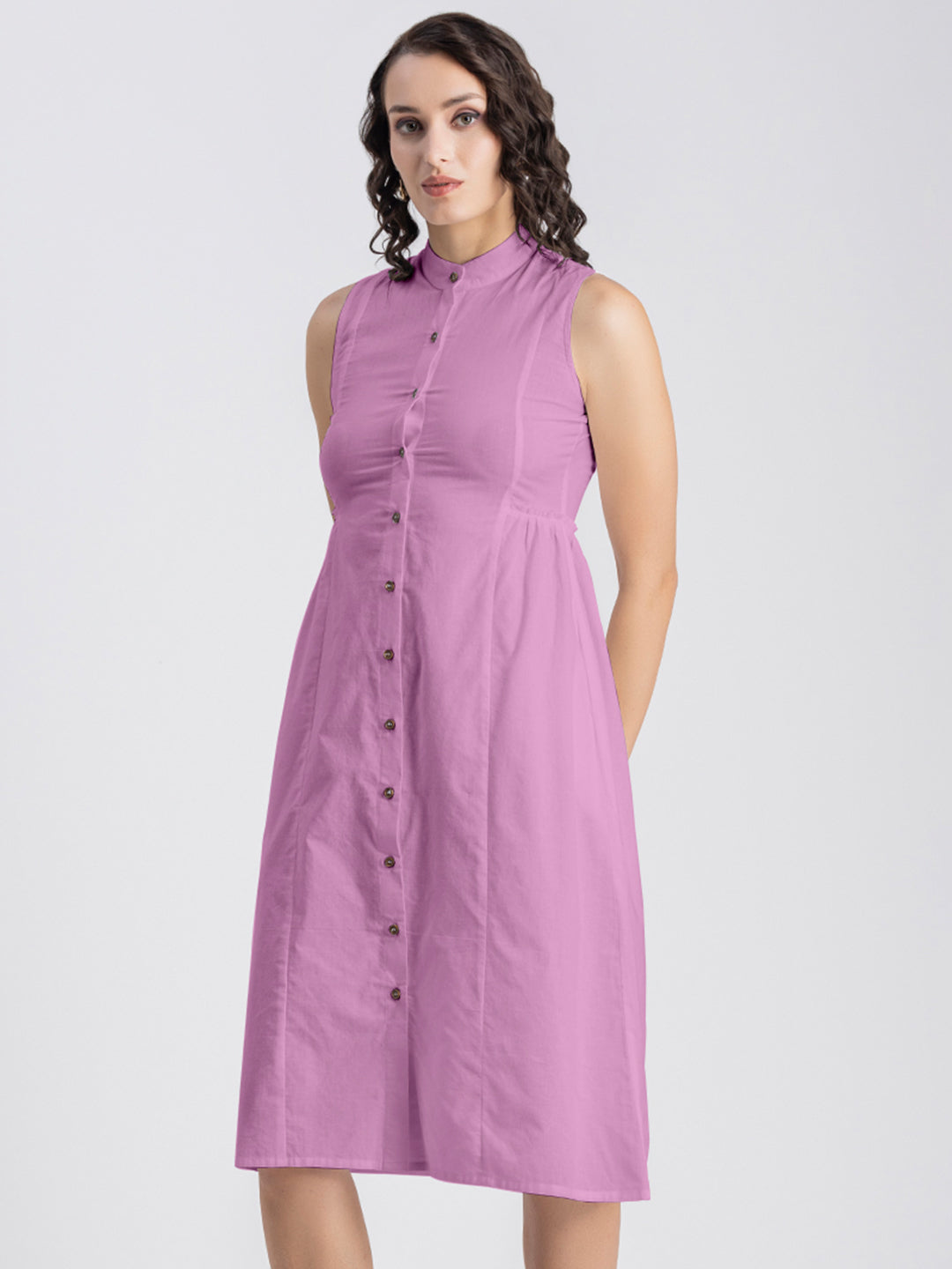 Solid Cotton Midi Dress