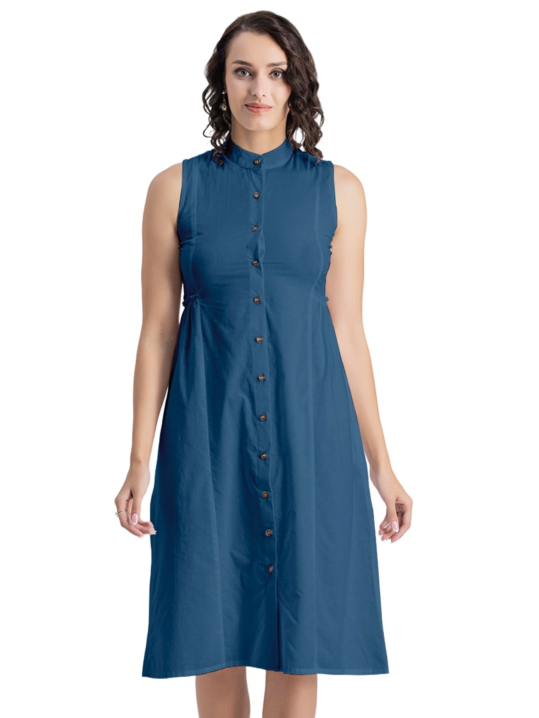 Solid Cotton Midi Dress