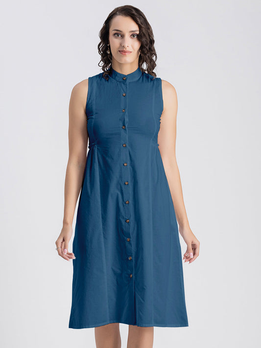 Solid Cotton Midi Dress