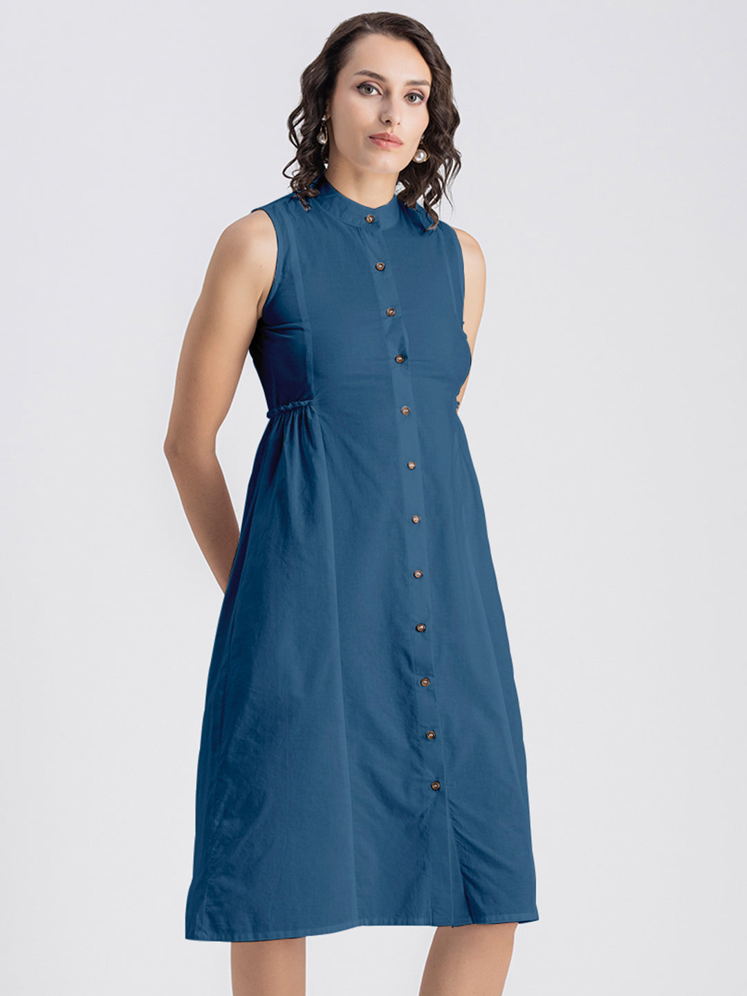 Solid Cotton Midi Dress