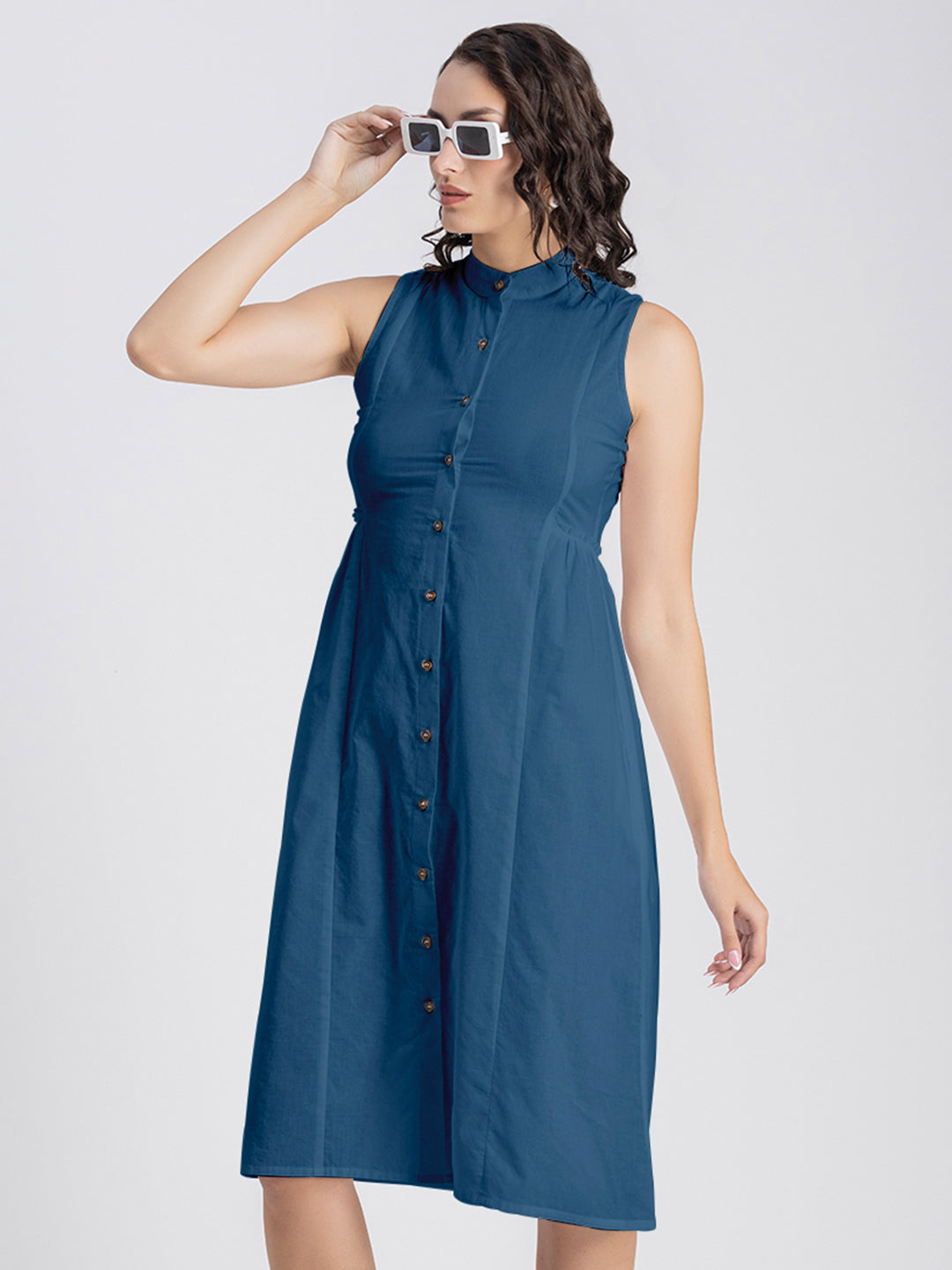 Solid Cotton Midi Dress