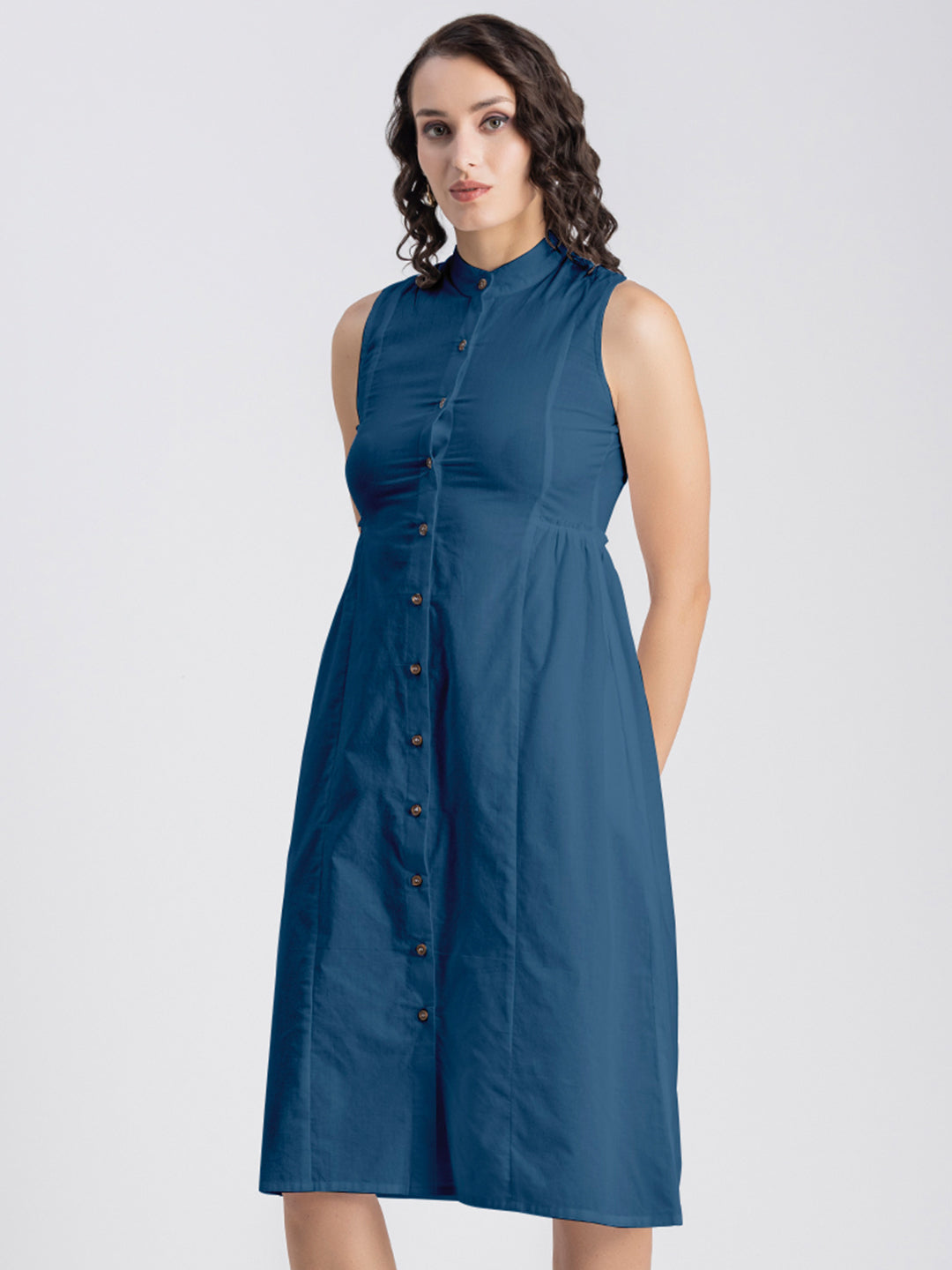 Solid Cotton Midi Dress