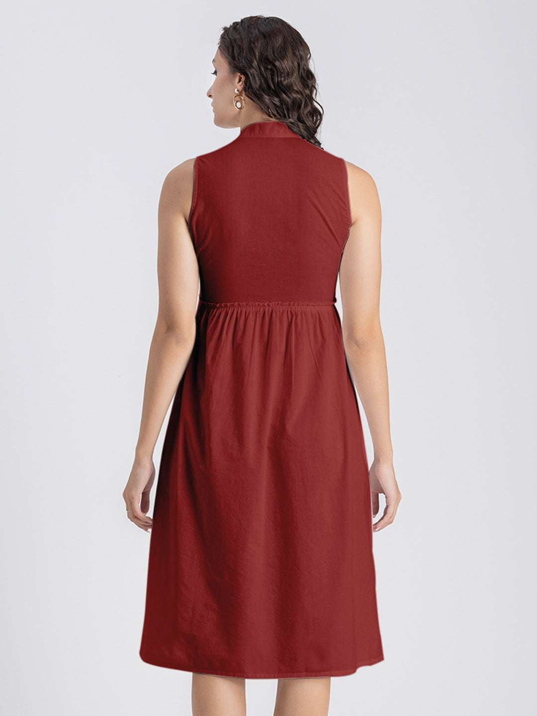Solid Cotton Midi Dress