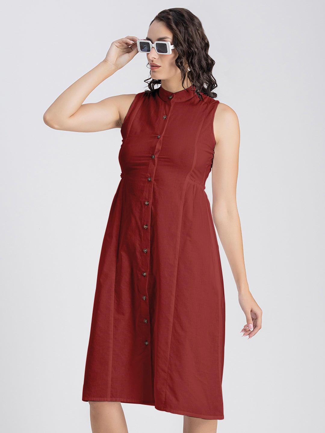 Solid Cotton Midi Dress