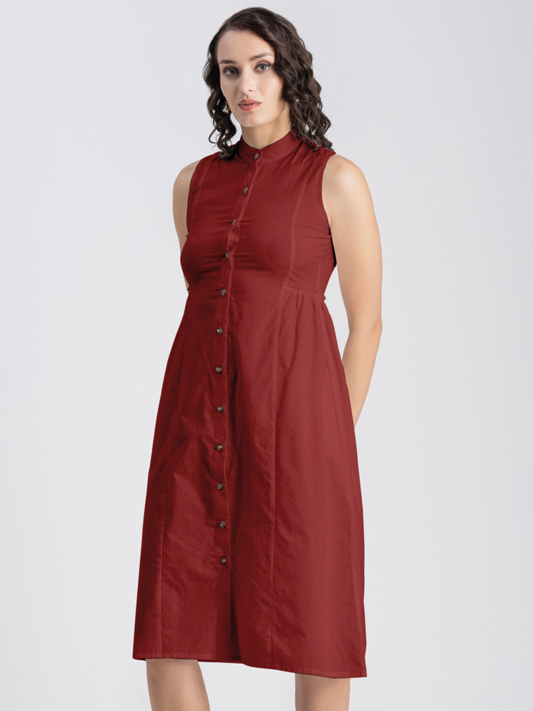 Solid Cotton Midi Dress