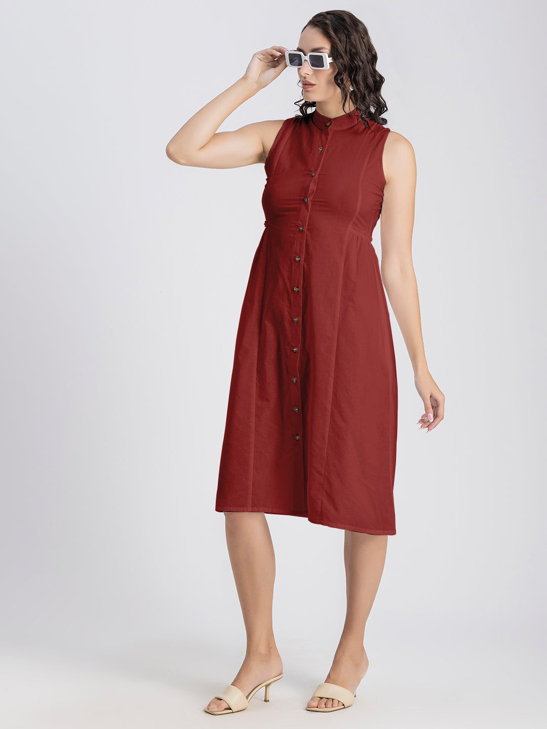 Solid Cotton Midi Dress