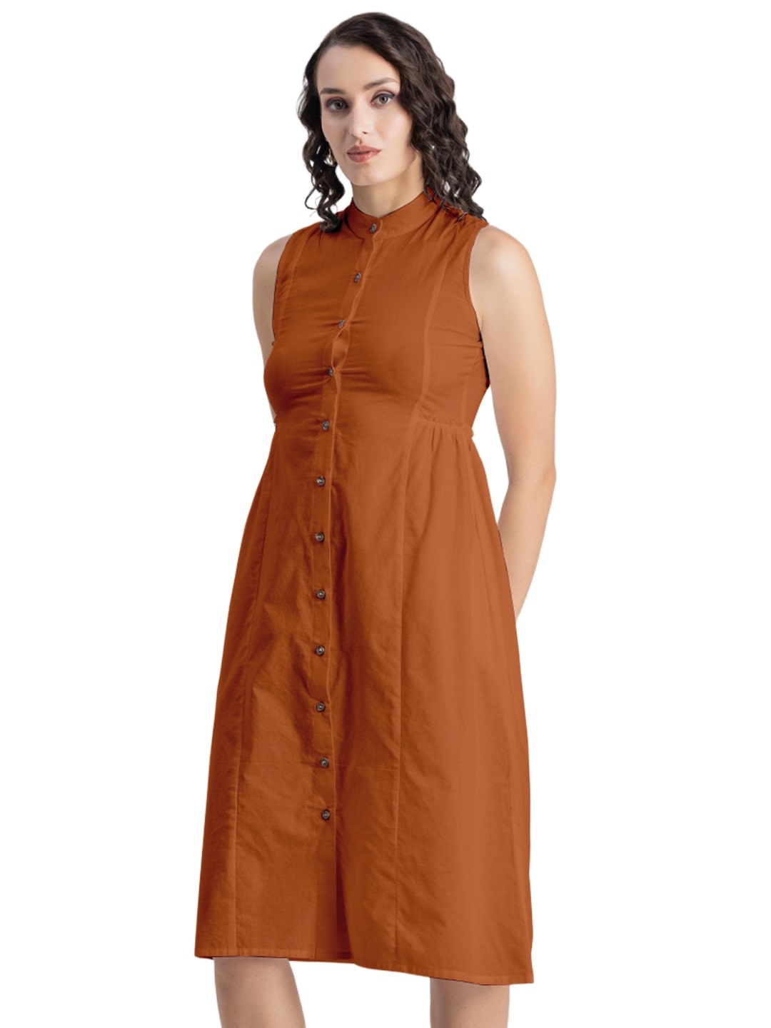 Solid Cotton Midi Dress