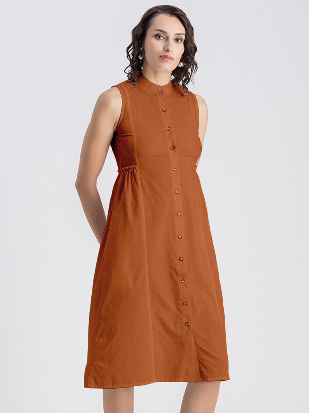 Solid Cotton Midi Dress