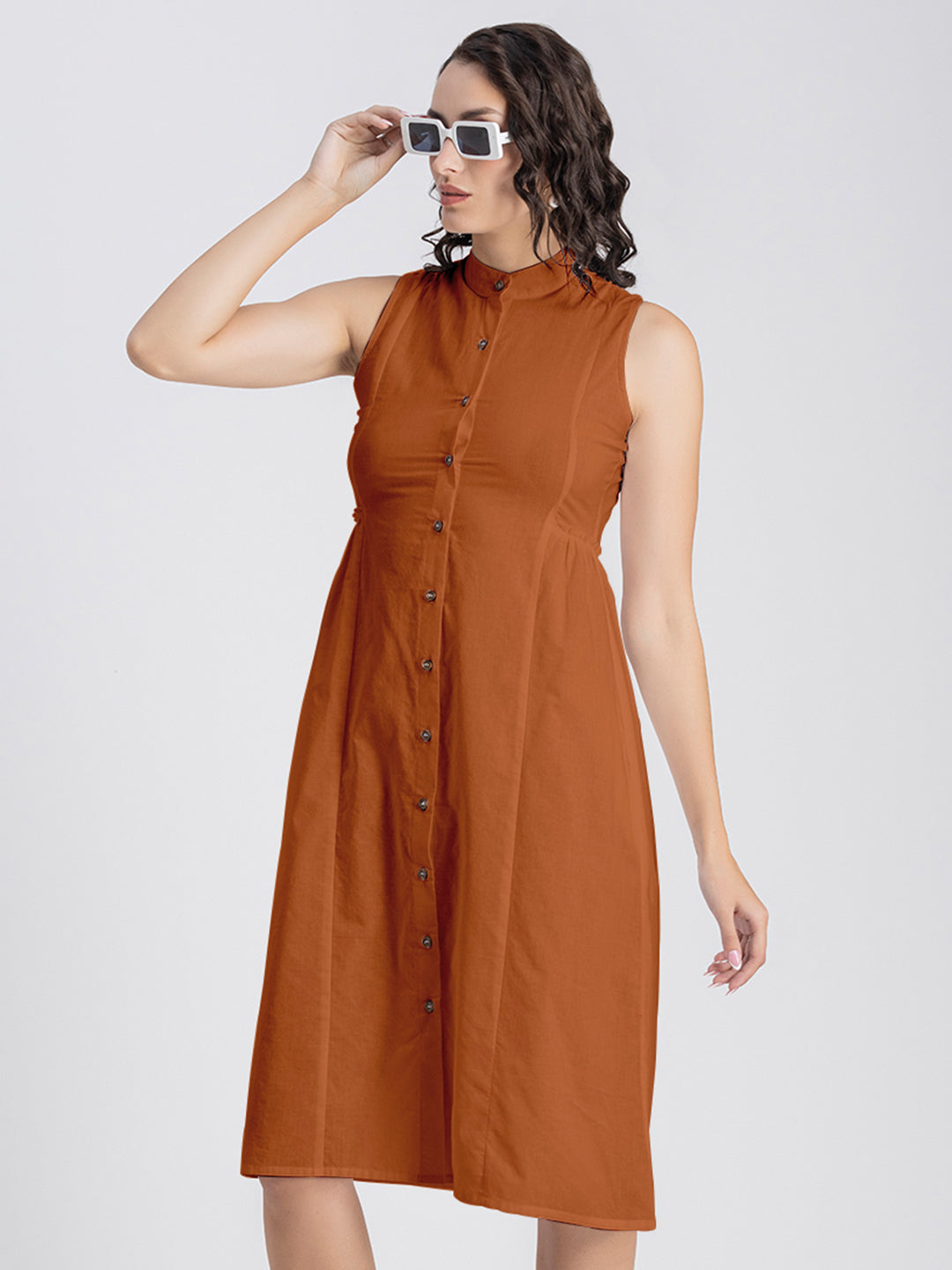 Solid Cotton Midi Dress