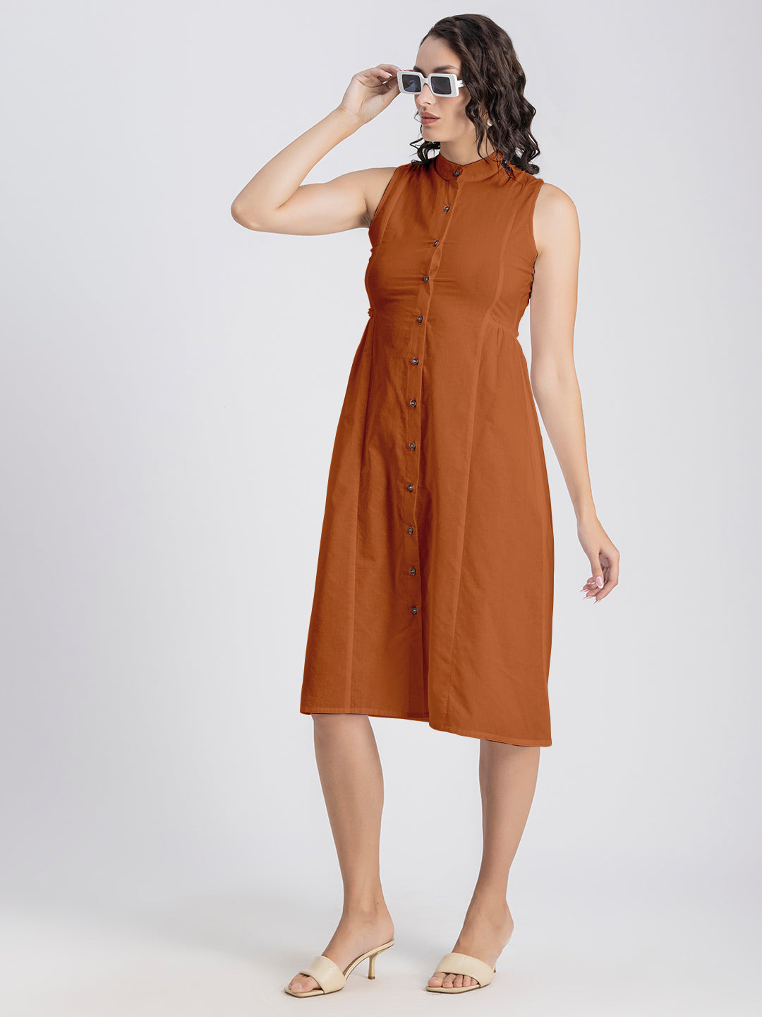Solid Cotton Midi Dress