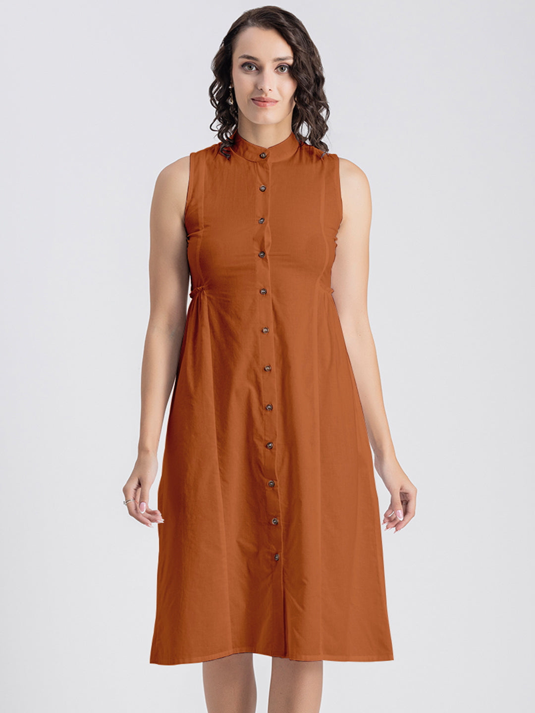 Solid Cotton Midi Dress