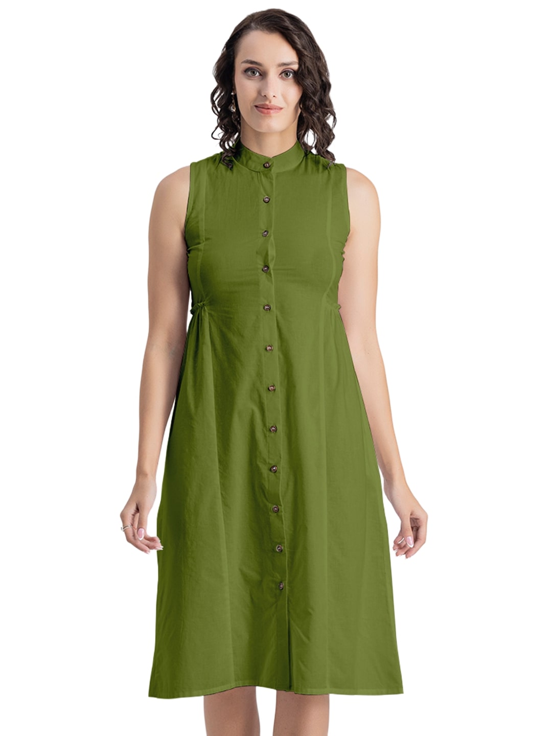 Solid Cotton Midi Dress