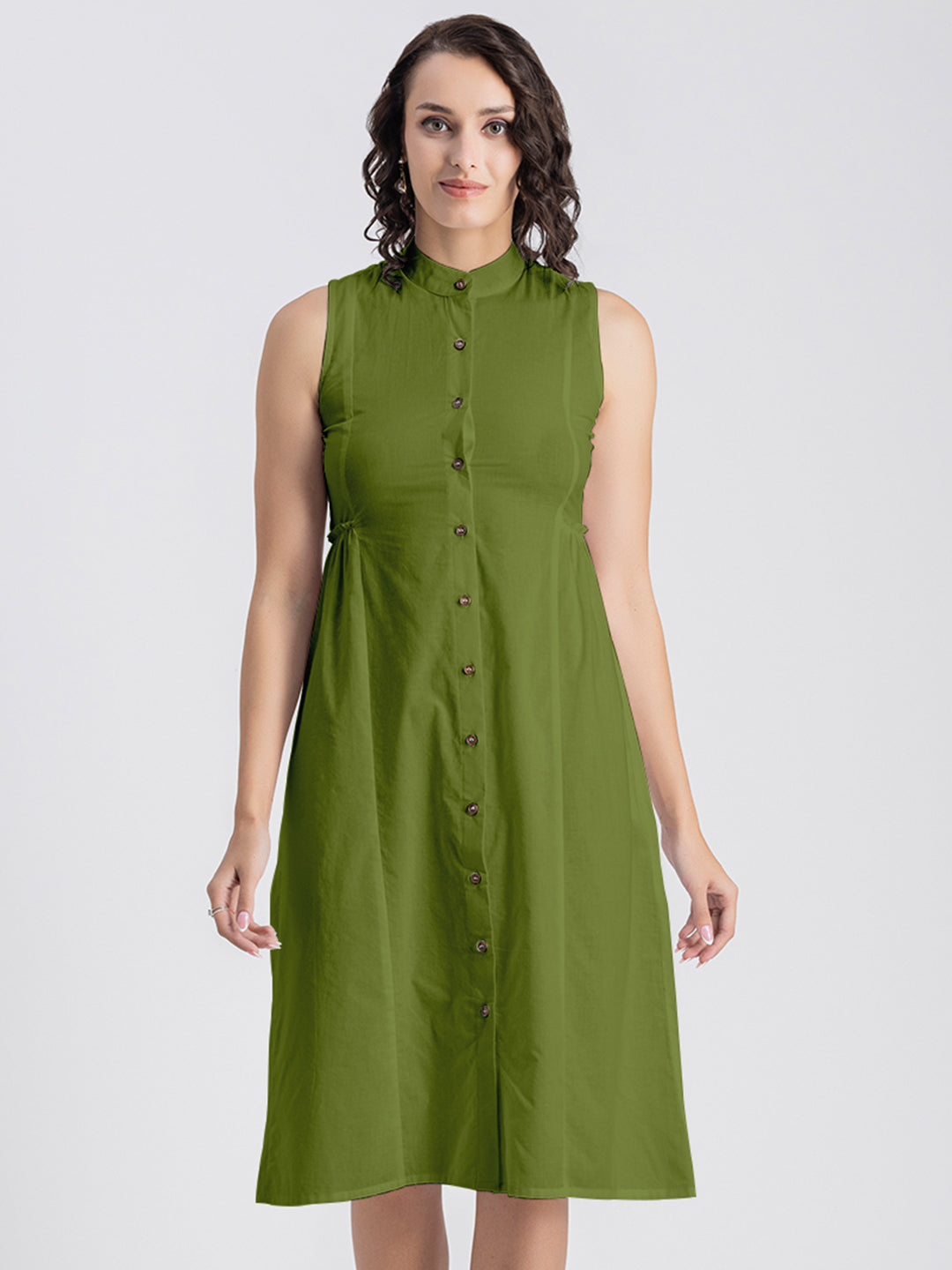 Solid Cotton Midi Dress
