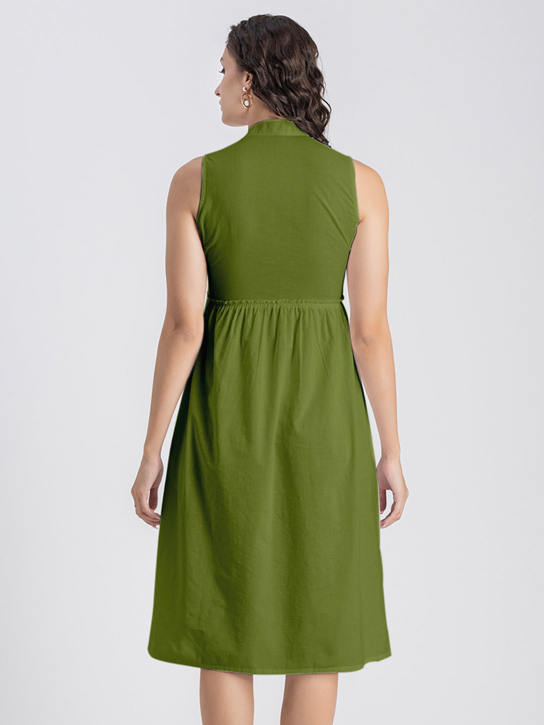 Solid Cotton Midi Dress