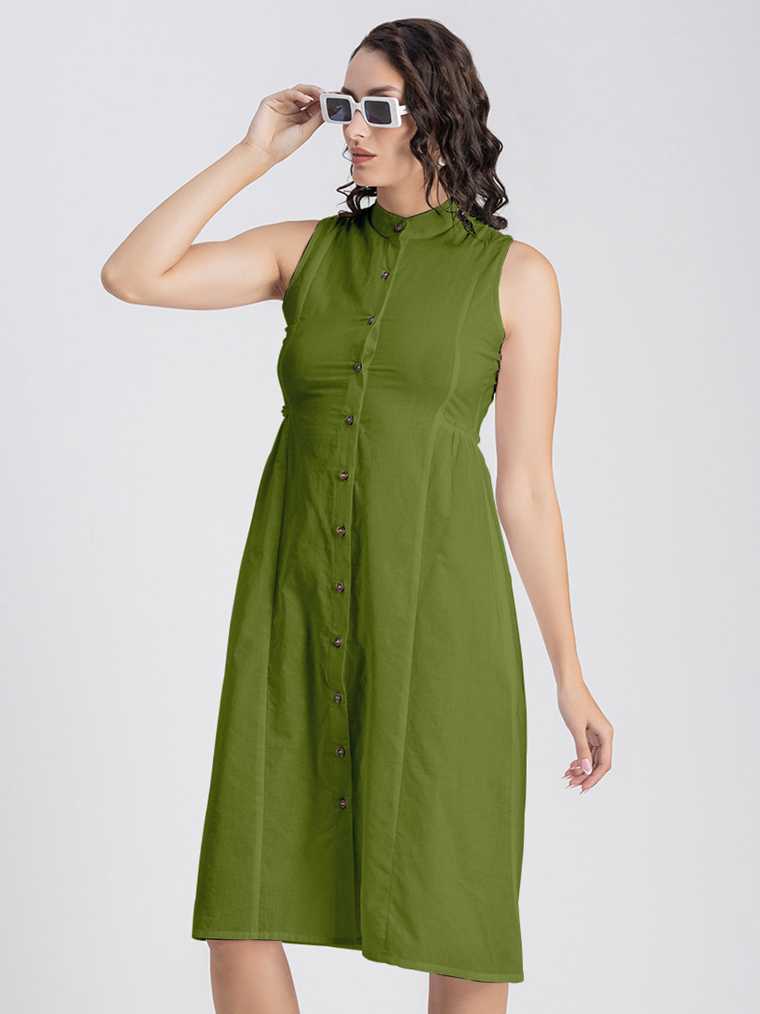Solid Cotton Midi Dress
