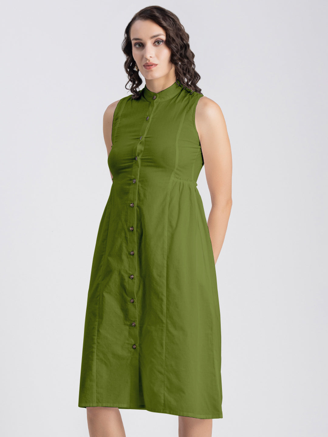Solid Cotton Midi Dress