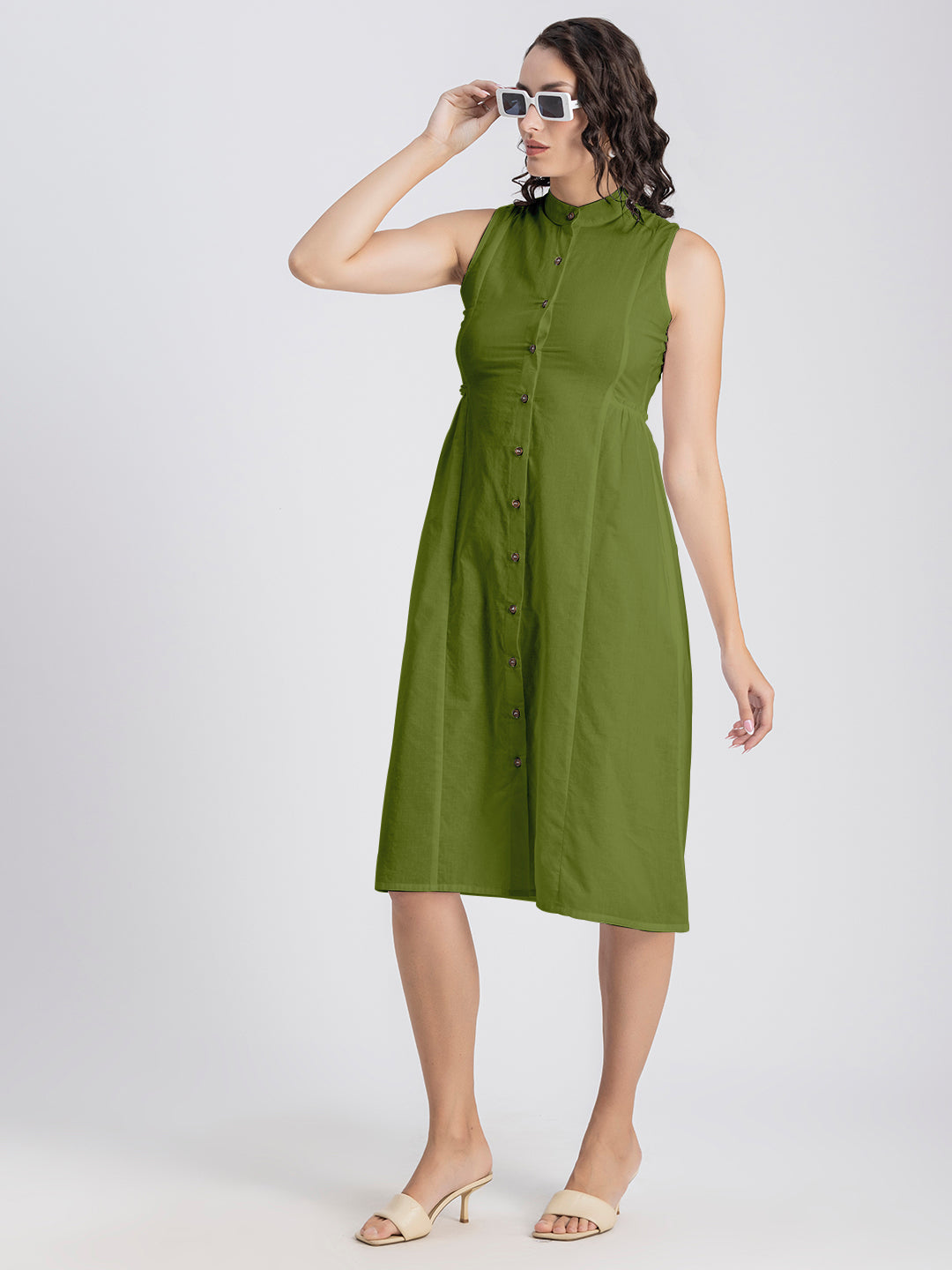 Solid Cotton Midi Dress