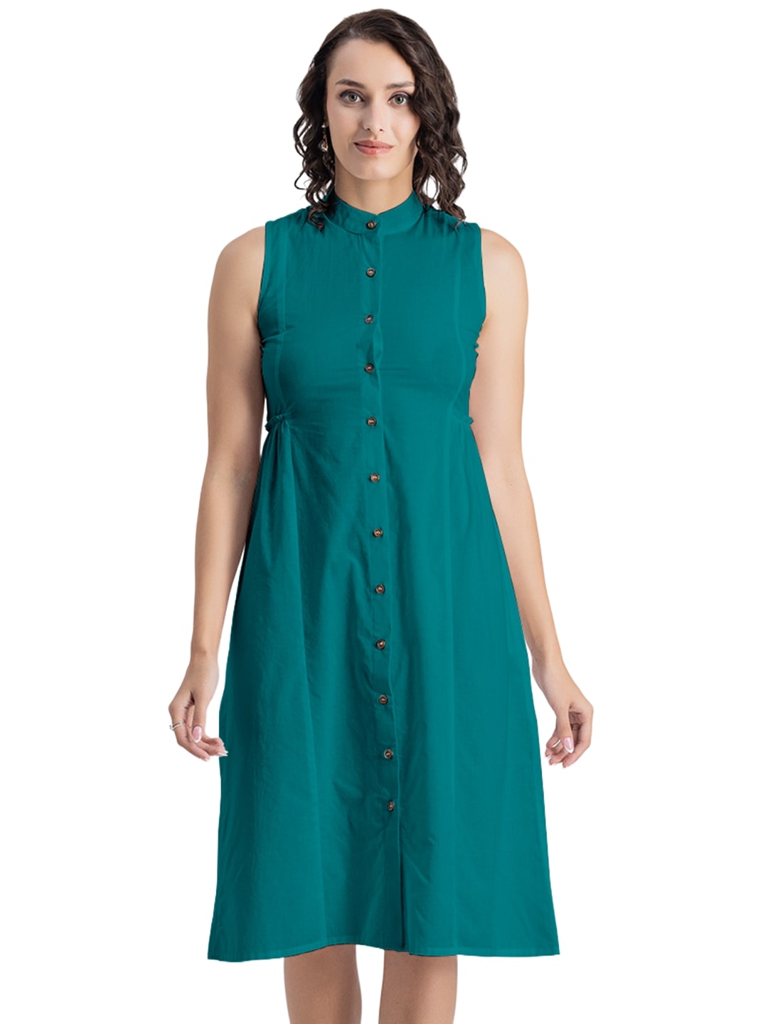 Solid Cotton Midi Dress