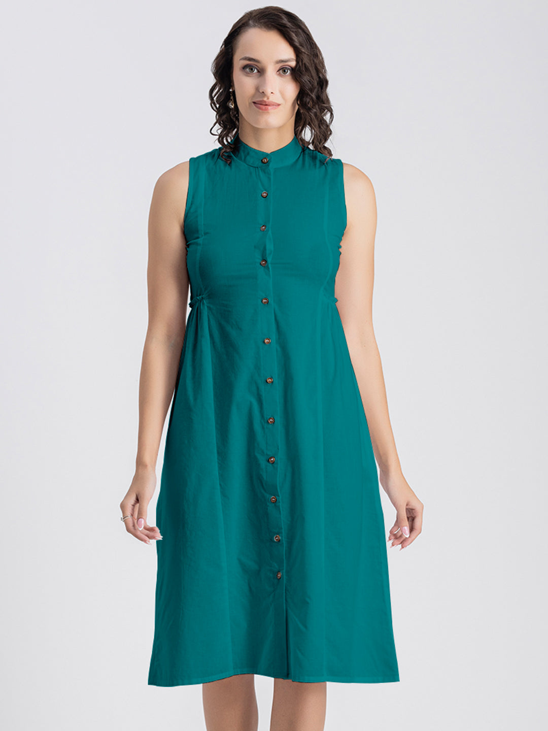 Solid Cotton Midi Dress