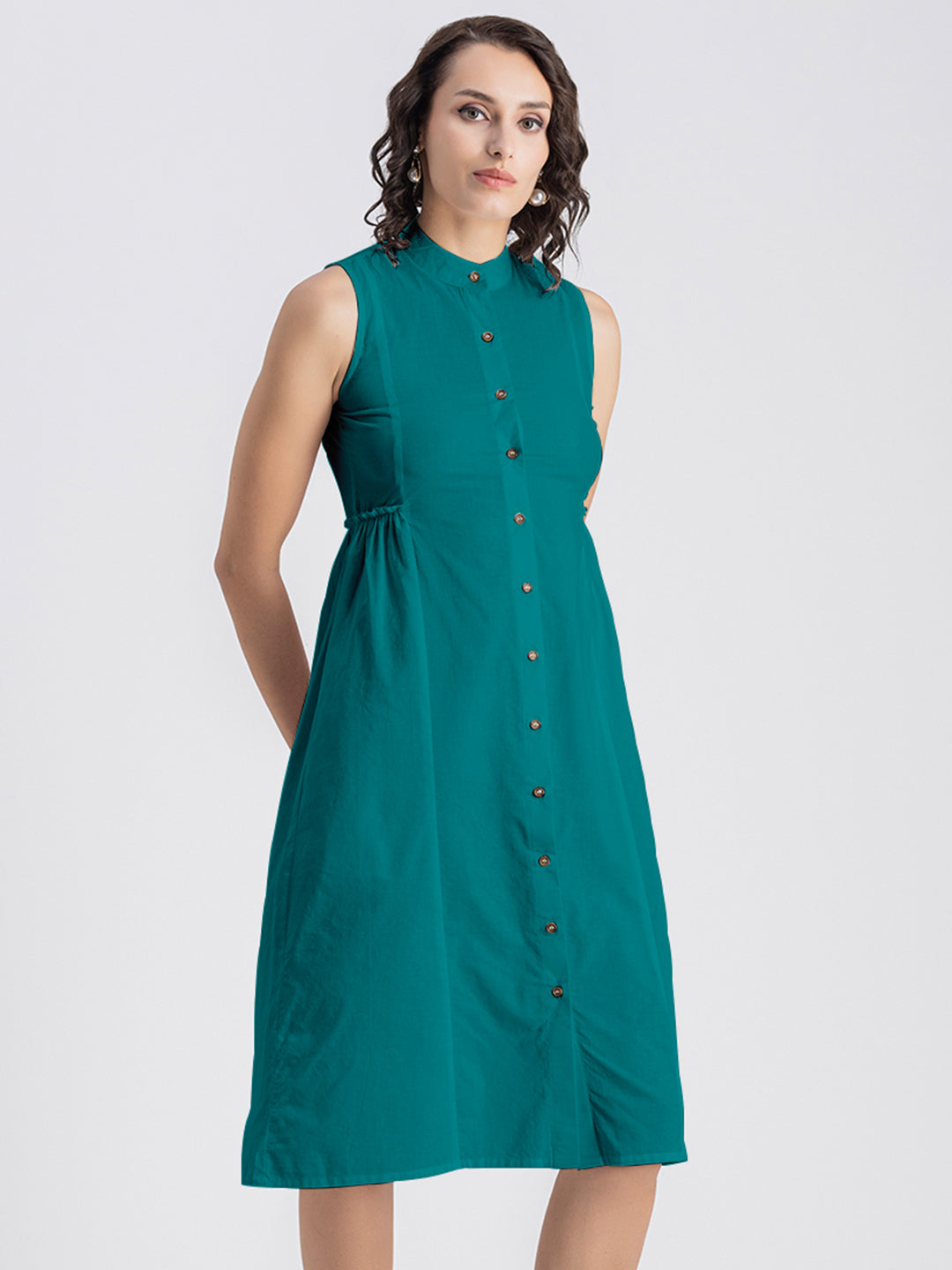 Solid Cotton Midi Dress