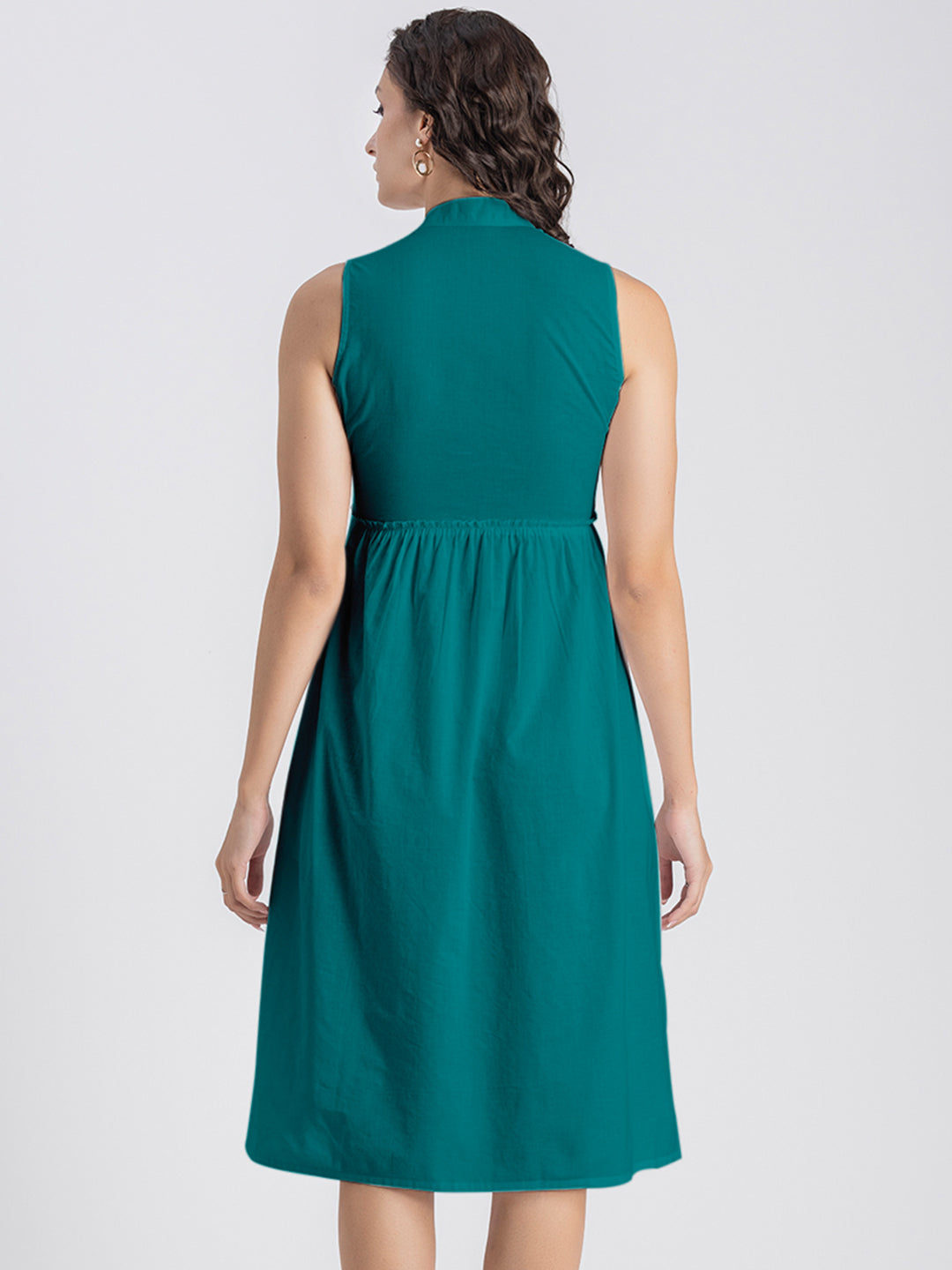 Solid Cotton Midi Dress