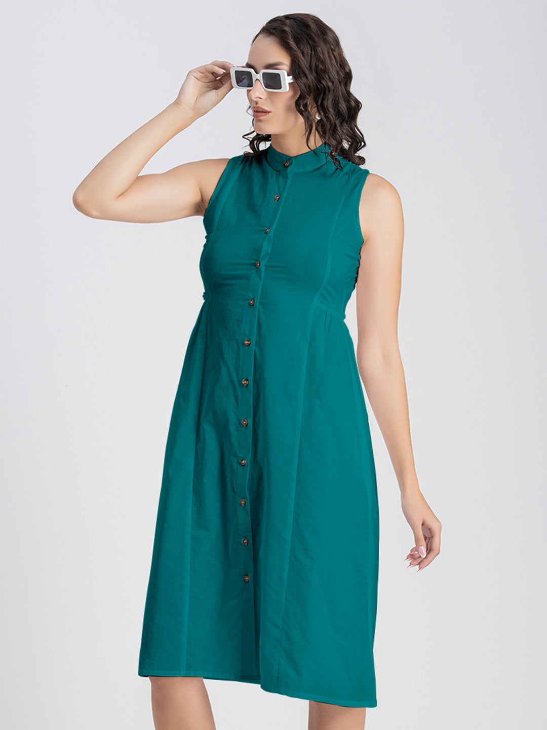 Solid Cotton Midi Dress