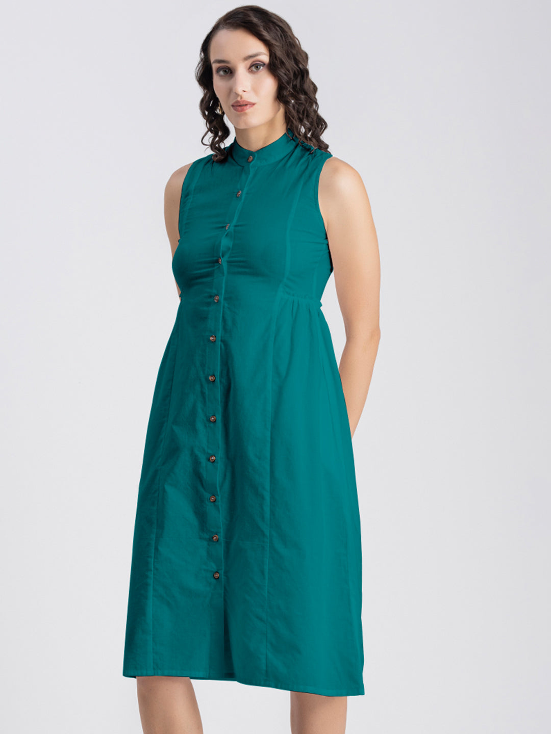 Solid Cotton Midi Dress