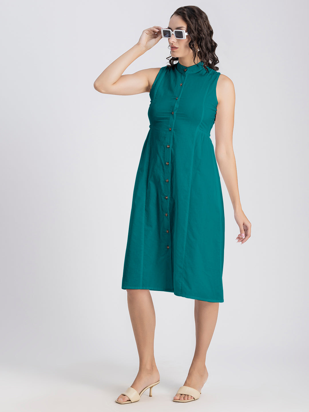 Solid Cotton Midi Dress