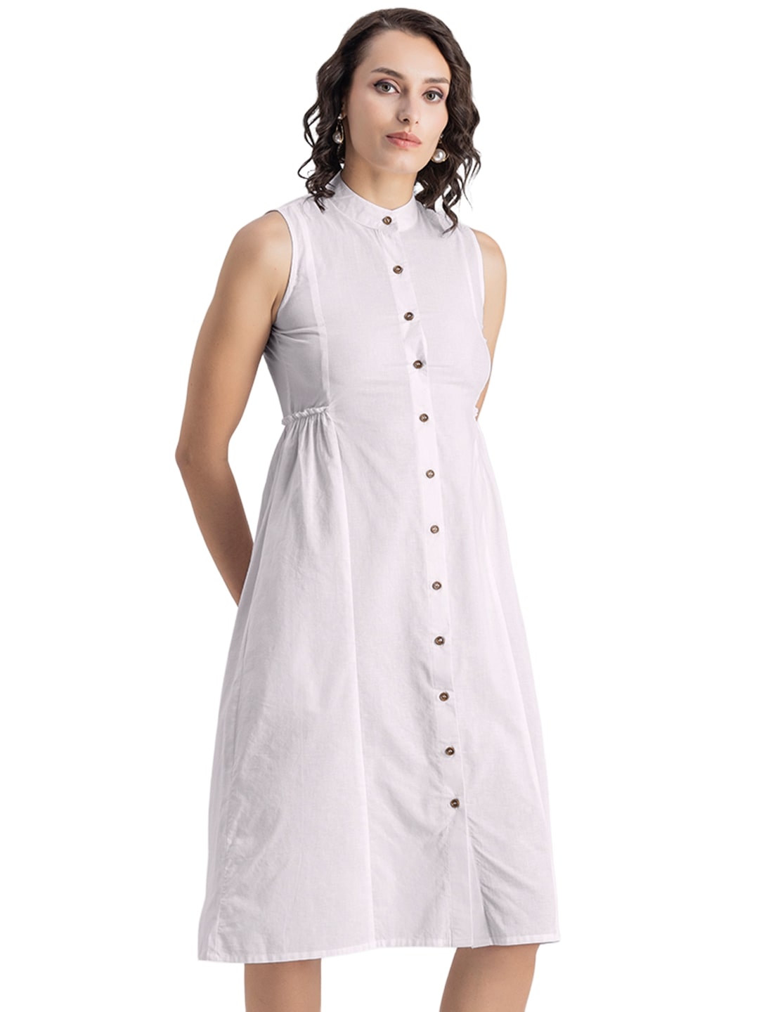 Solid Cotton Midi Dress